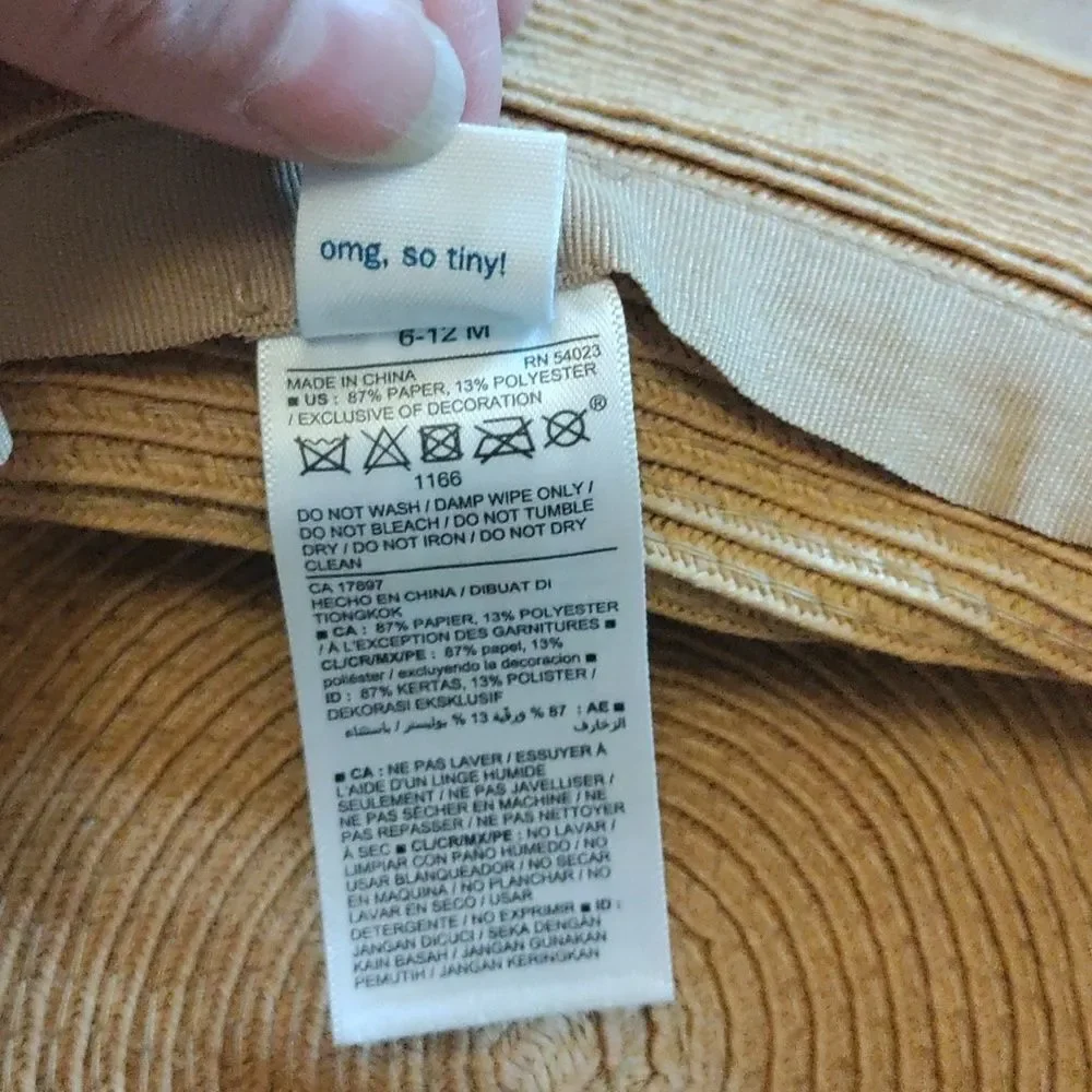Old Navy Straw Hat 6 to 12 months baby White bow Tan Hat Sun Hat Summer Beach